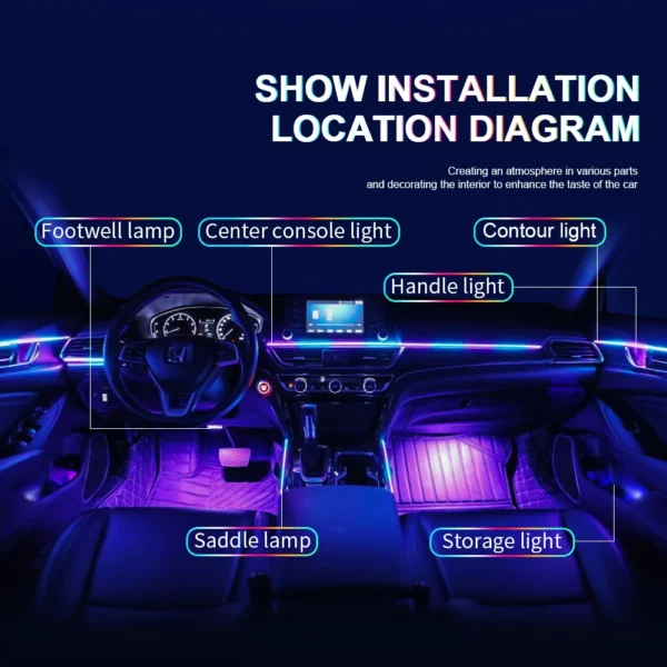 14/18 in 1 Led Acrylic Car Ambient Light RGB 64 213 Color Symphony Acrylic APP Streamer Atmosphere Lamp Kit One Zone Dual Zone