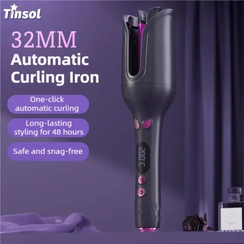 TINSOL 32MM Electric Rotary Curling Iron Automatic Hair Curler Negative Ion Air Rotating Curling Bar Professional Styling Tool
